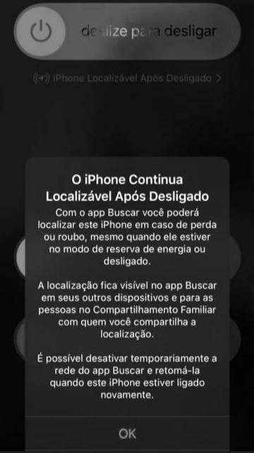 Aviso de iPhone Localizável Desligado