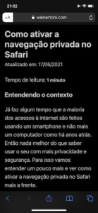 Modo leitura ativado no Safari do iOS